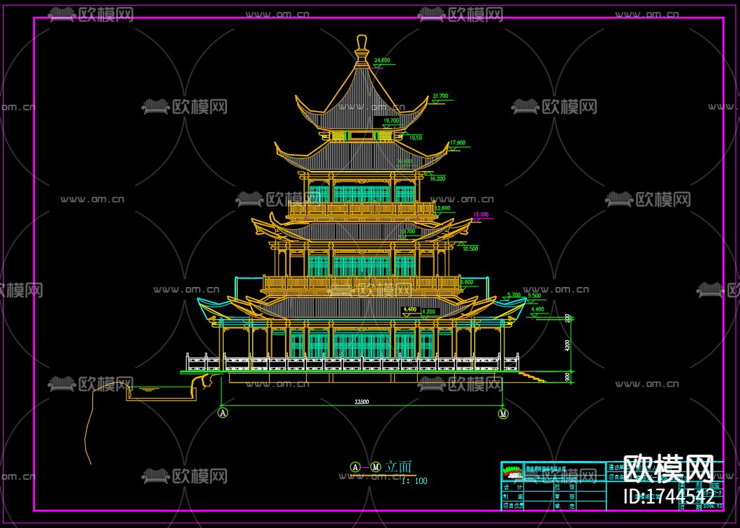 回雁峰回雁阁cad施工图下载（渲染图5）