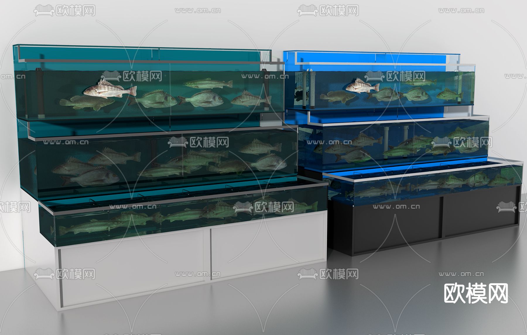现代海鲜酒楼展示鱼缸3d模型
