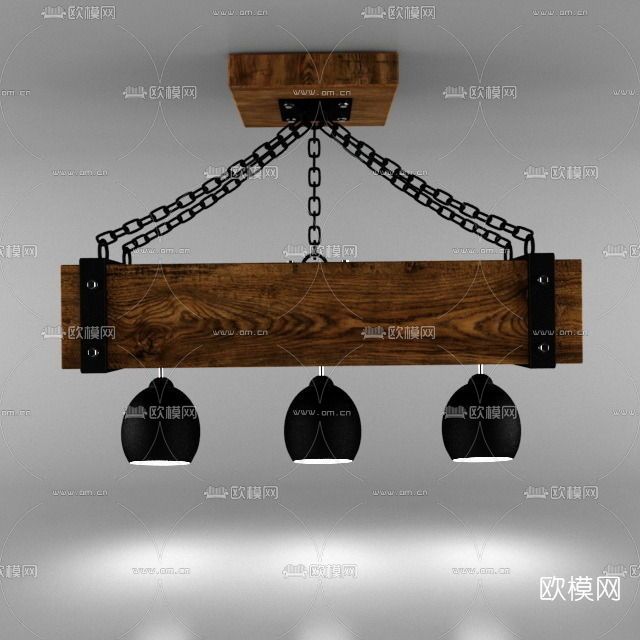 工业风木质吊灯免费3d模型下载