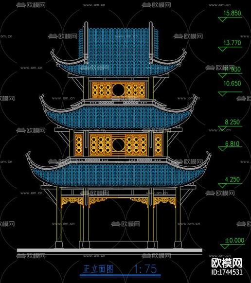 寶輪寺cad施工圖下載(渲染圖1)