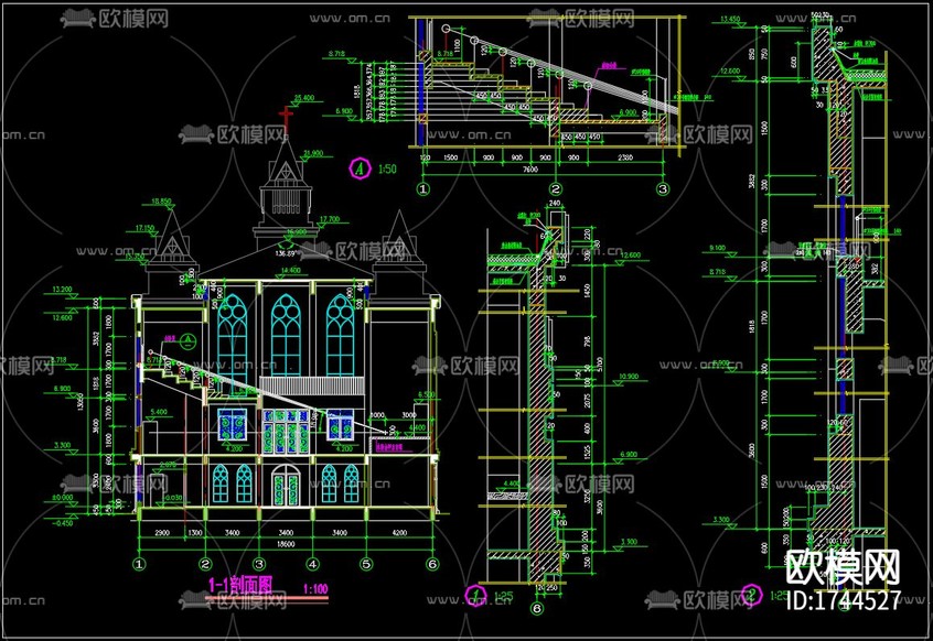 教堂建筑cad施工圖下載(渲染圖6)
