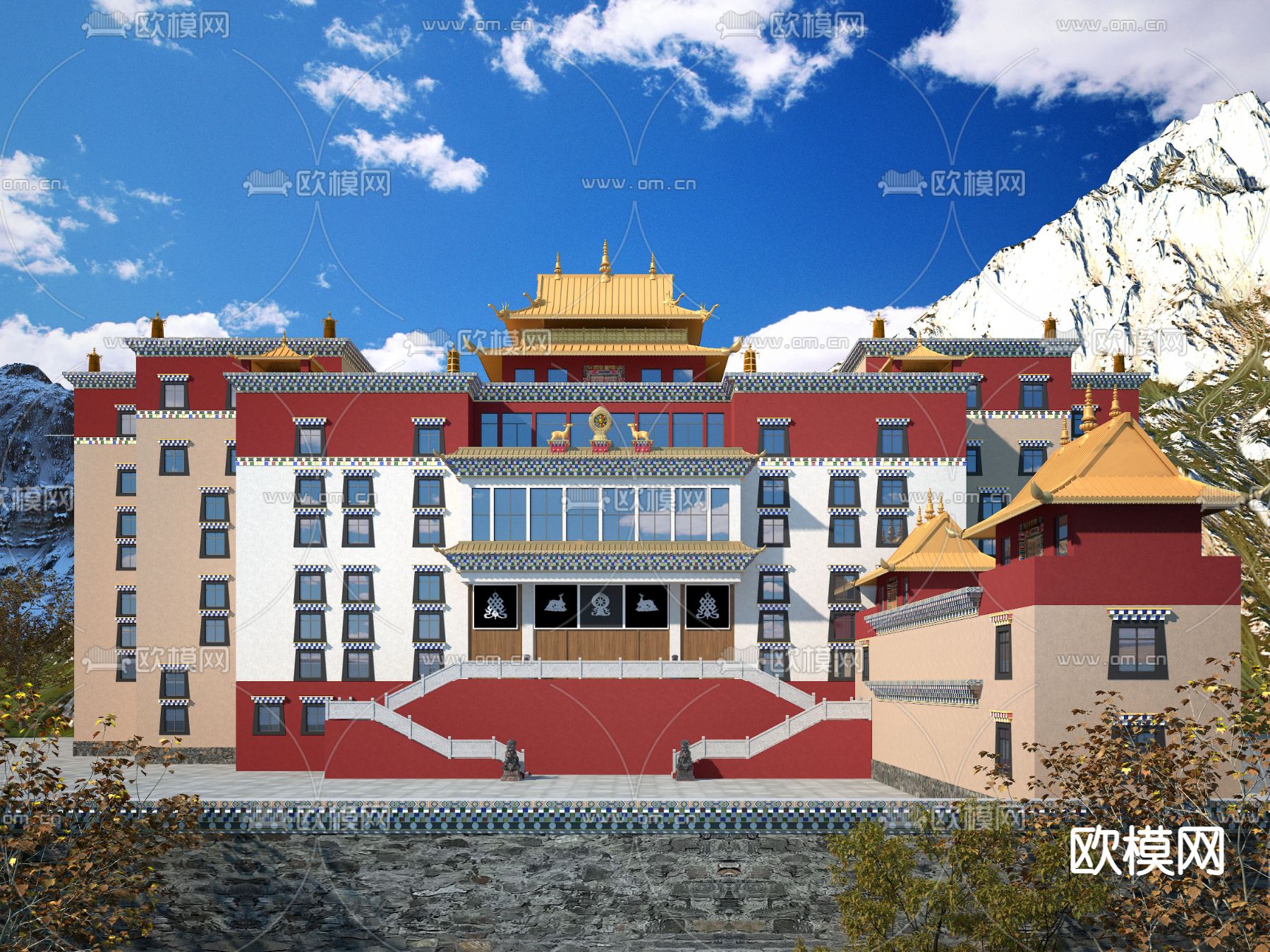 中式藏族寺庙外观3d模型下载