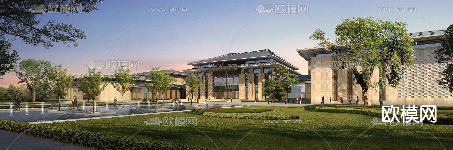 新中式酒店建筑外观3d模型