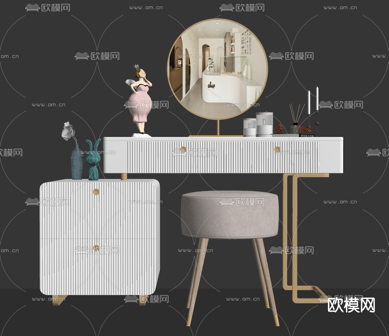 现代梳妆台su模型下载（渲染图2）