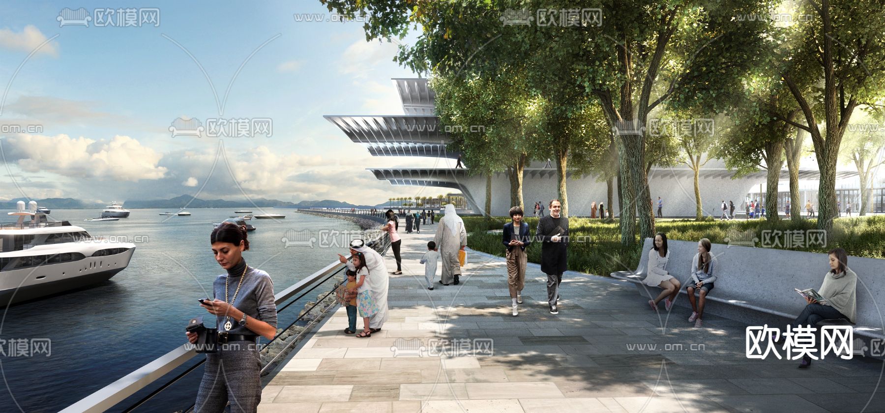 现代海边公园景观3d模型