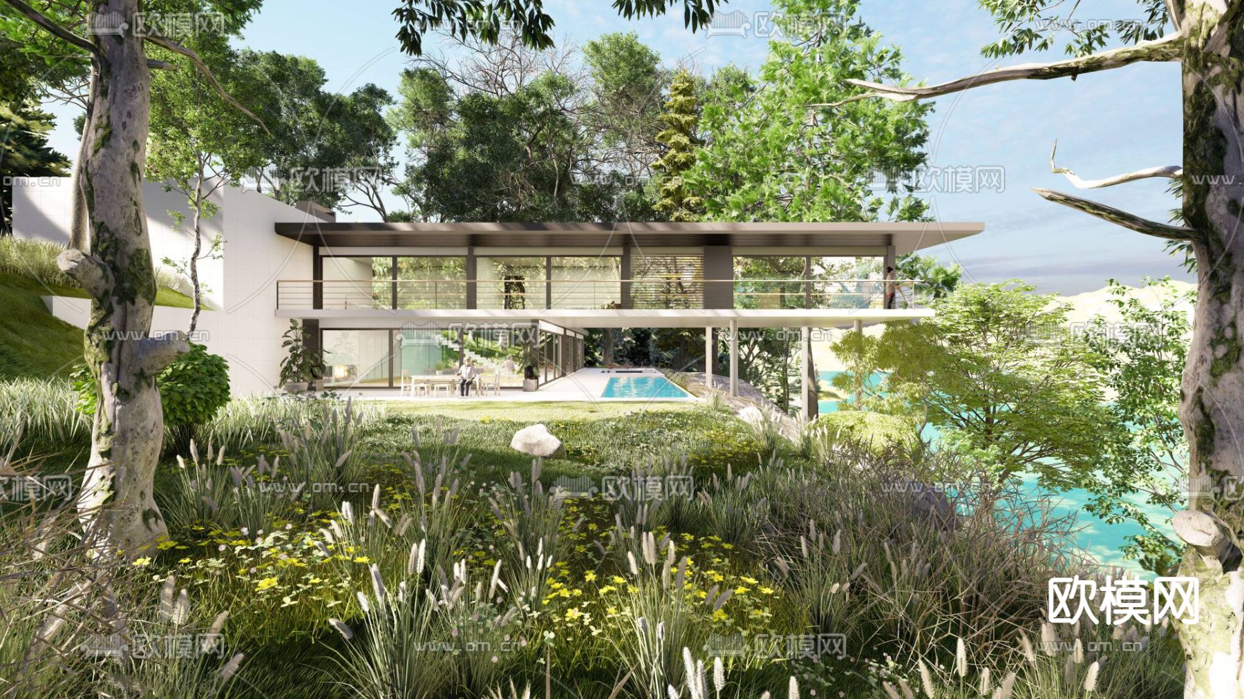 现代民宿酒店su模型下载（渲染图1）