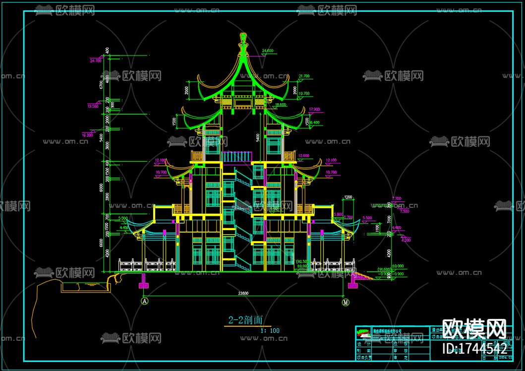 回雁峰回雁阁cad施工图下载（渲染图1）