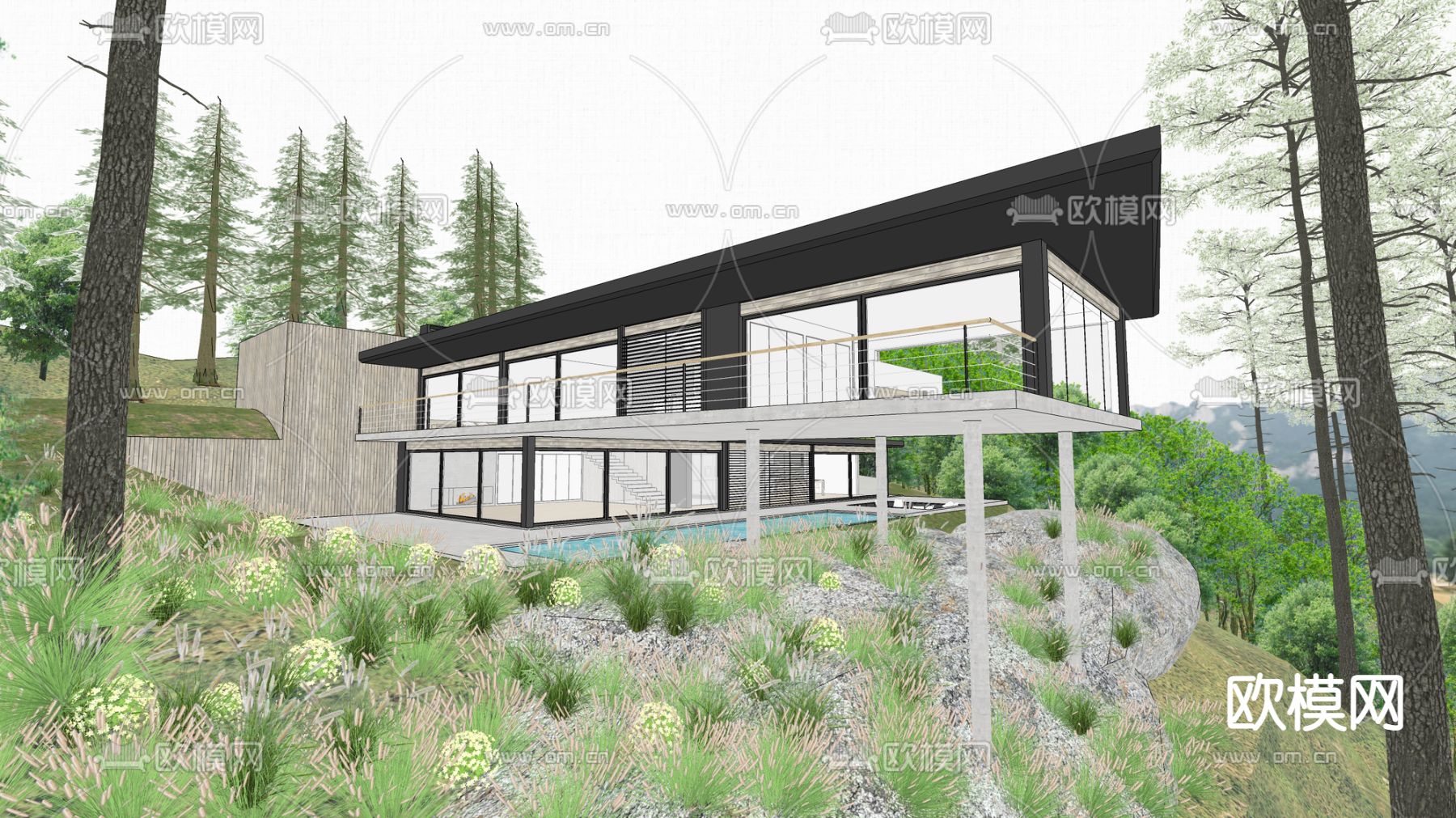 现代民宿酒店su模型下载（渲染图3）