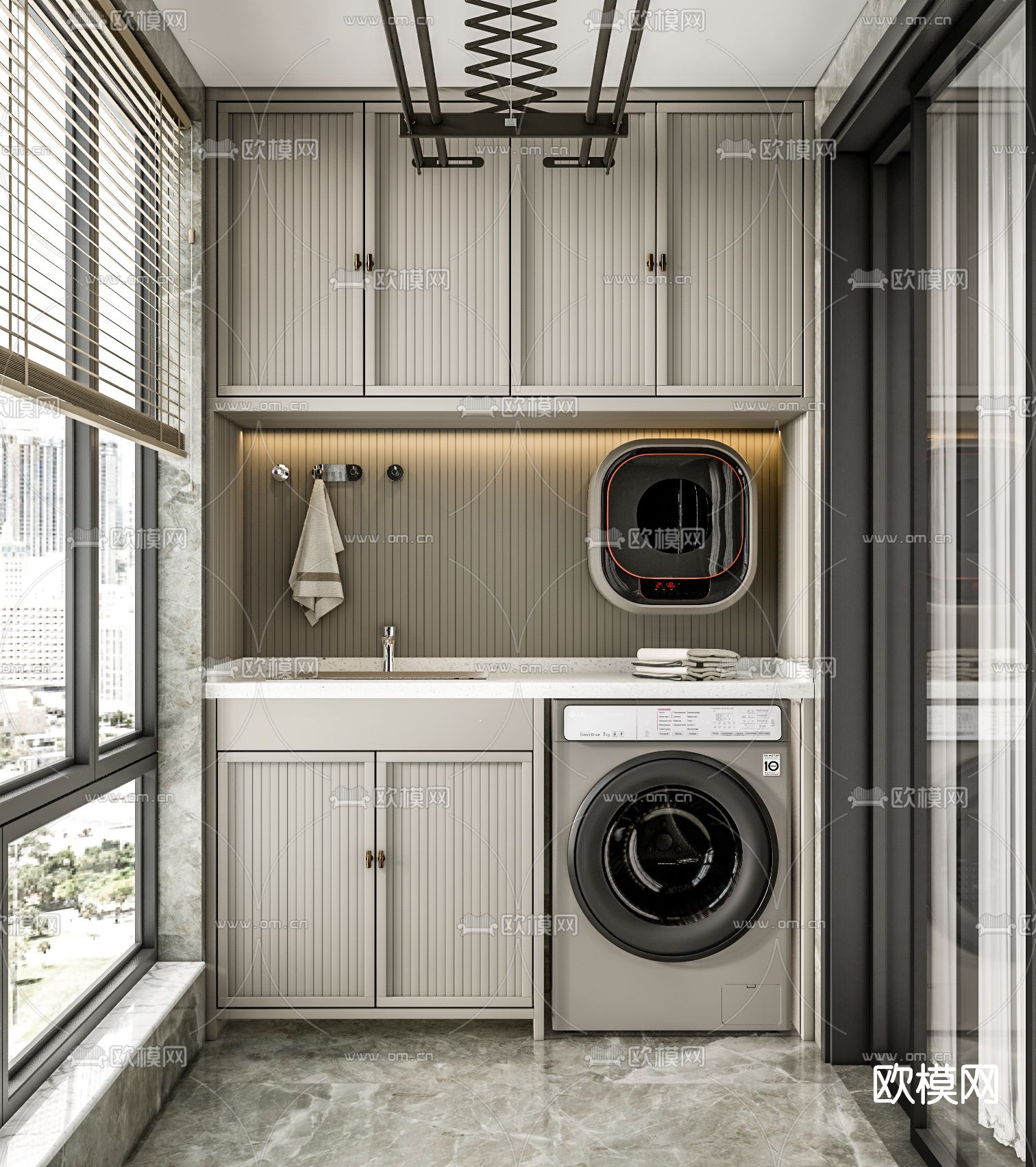 现代阳台洗衣房su模型