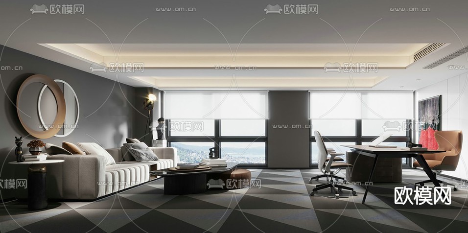 现代总经理办公室免费3d模型下载