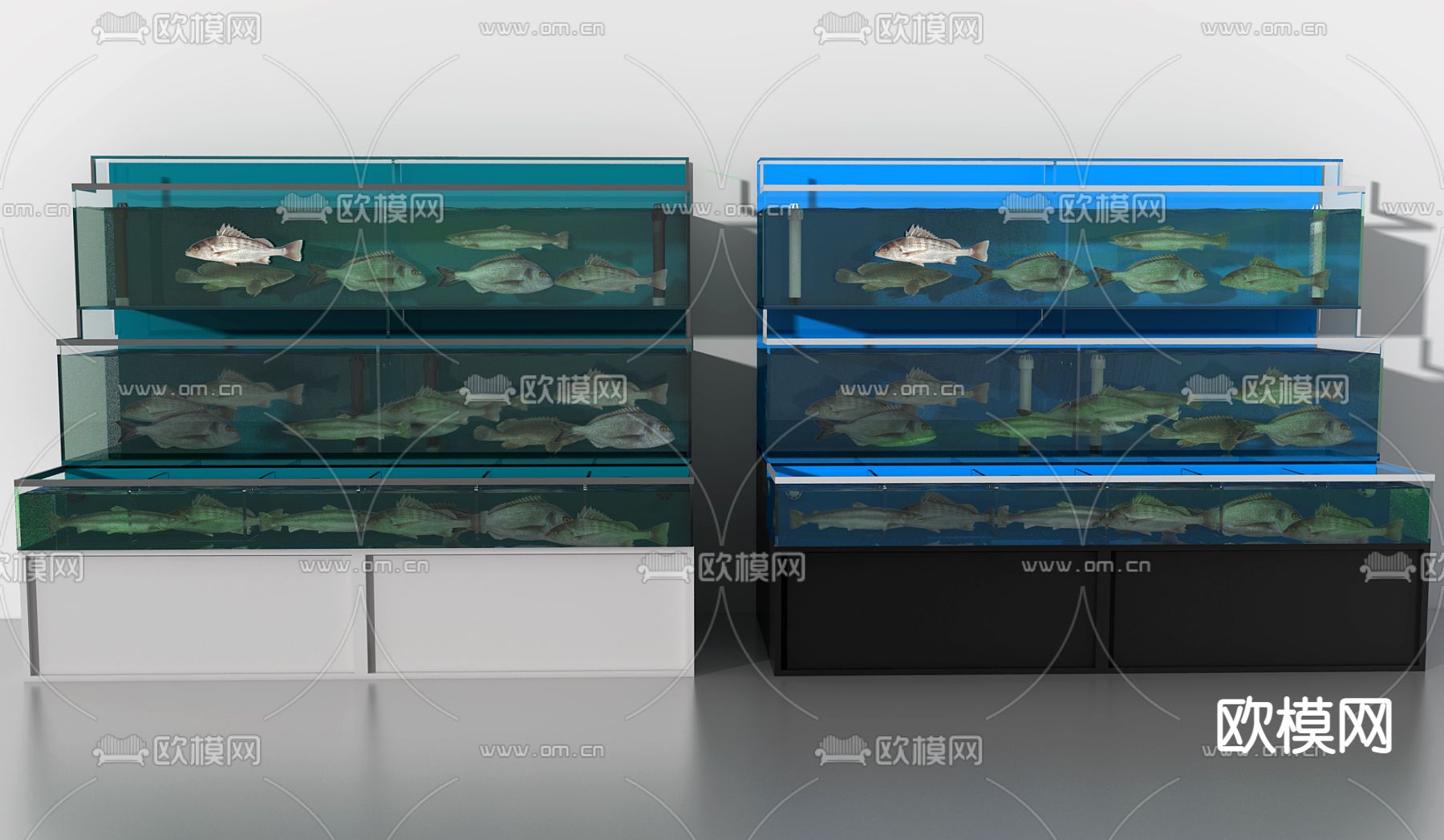现代海鲜酒楼展示鱼缸3d模型
