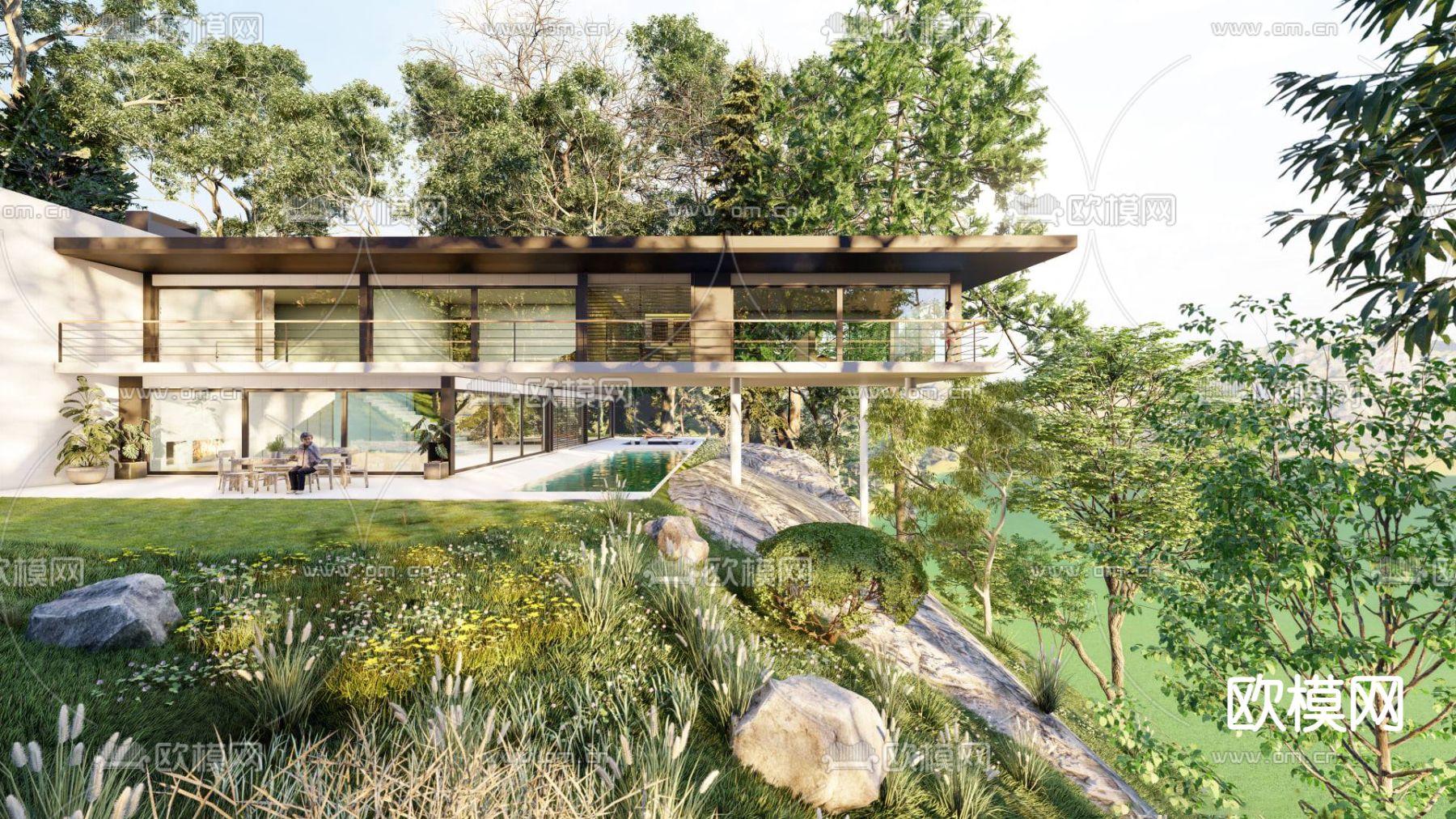 现代民宿酒店su模型下载（渲染图2）