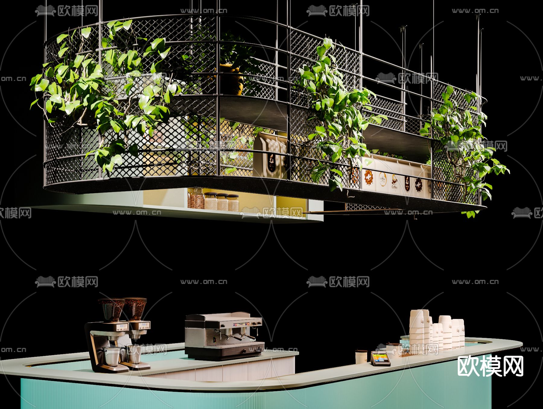 现代咖啡厅吧台3d模型