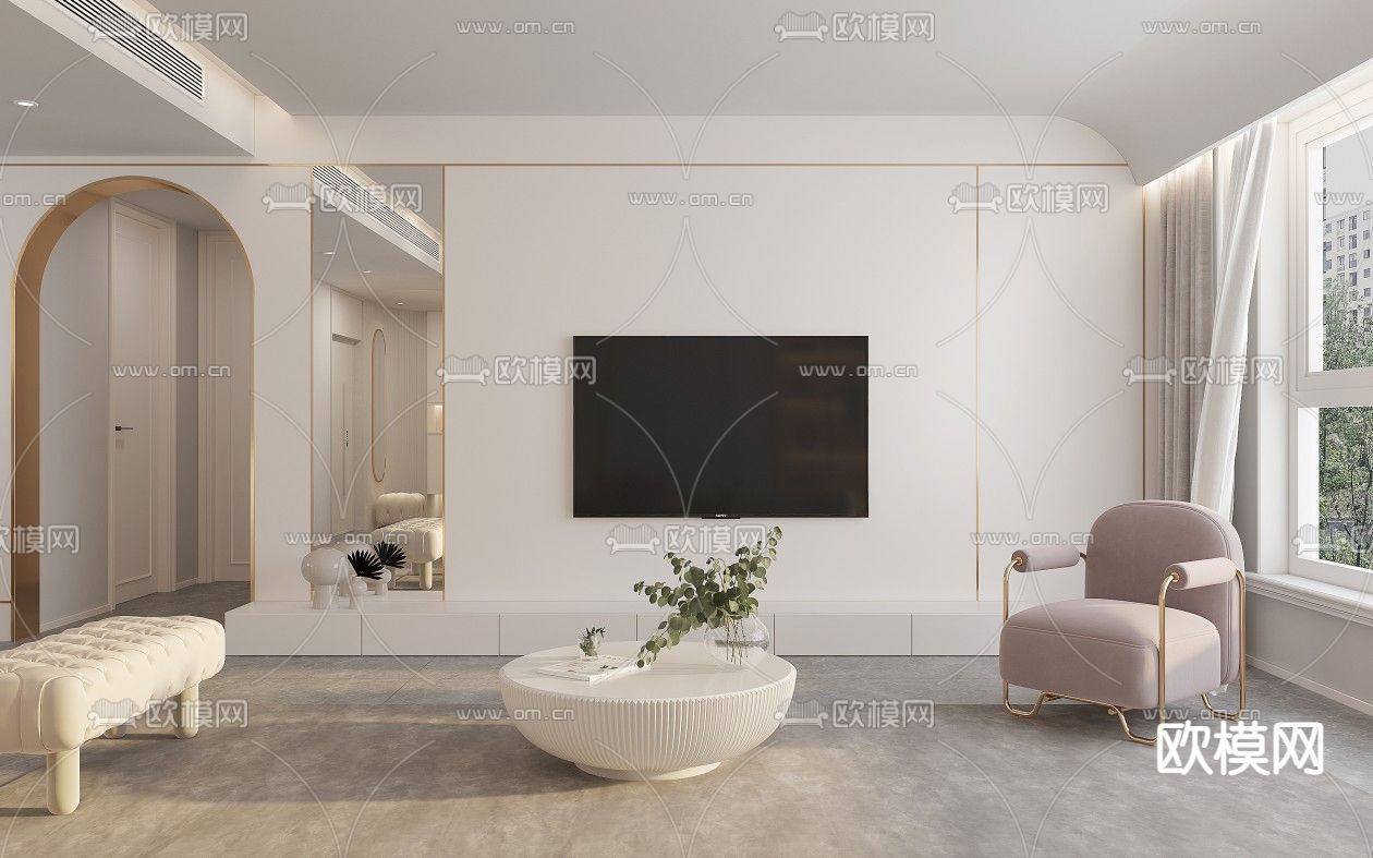 欧式轻奢客餐厅免费3d模型下载（渲染图2）