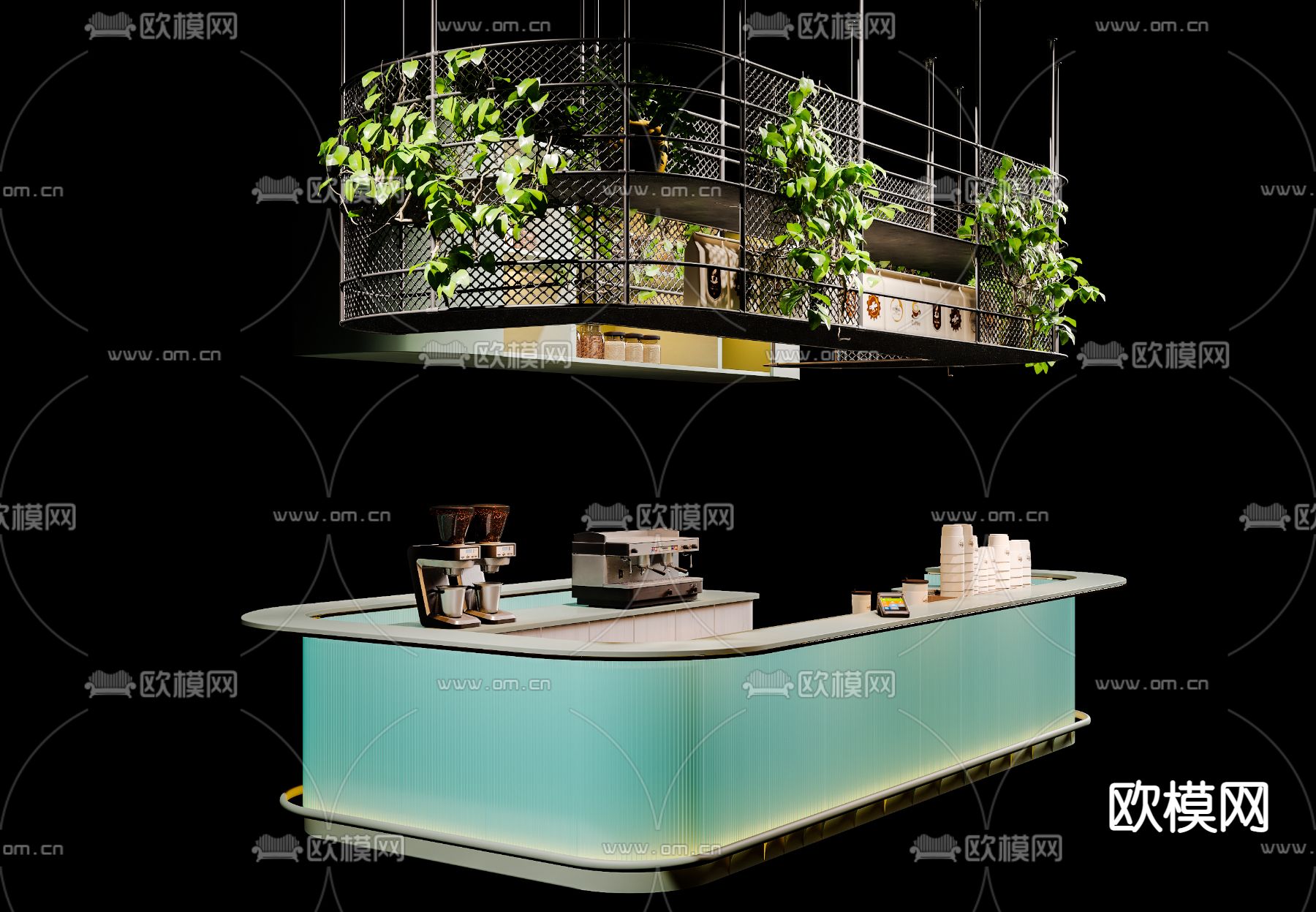 现代咖啡厅吧台3d模型
