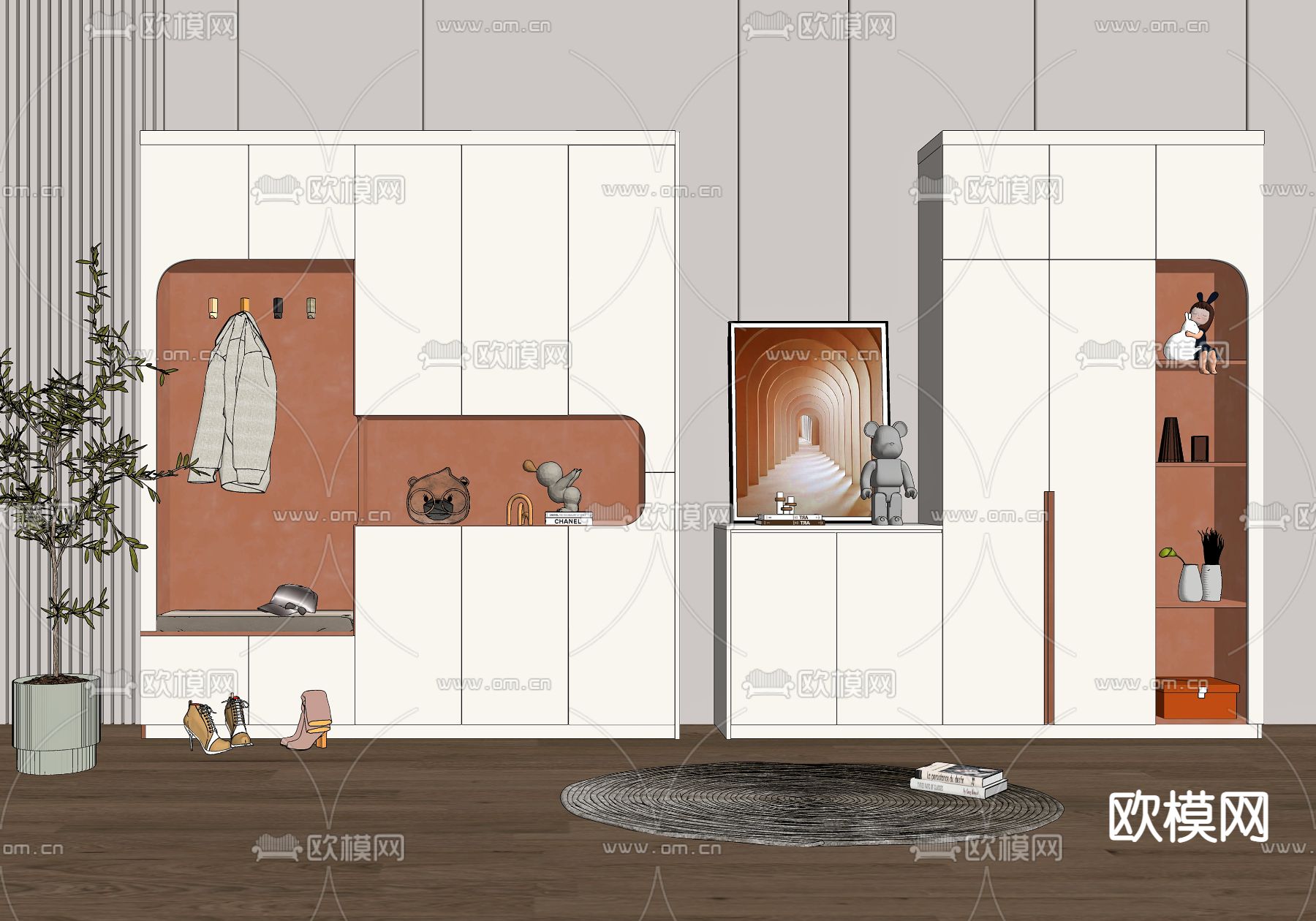 现代轻奢鞋柜su模型下载（渲染图2）