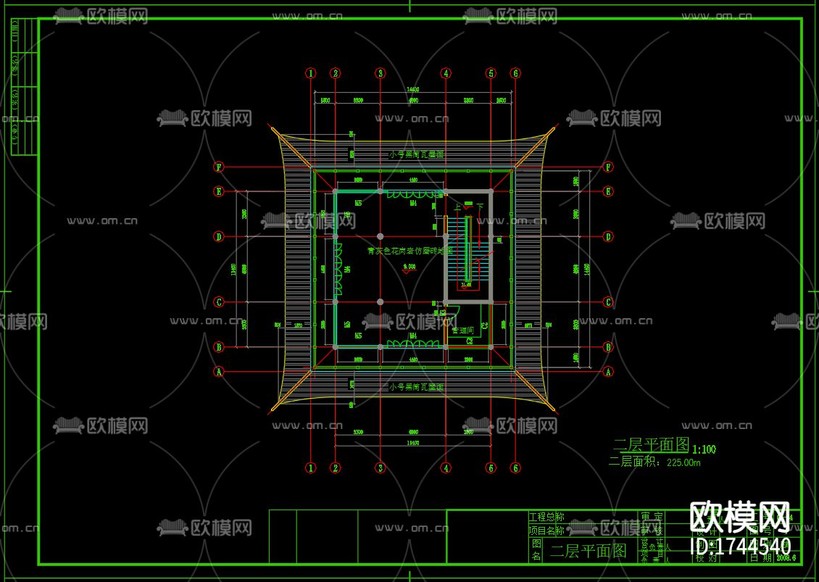 水云閣建筑cad施工圖下載(渲染圖9)