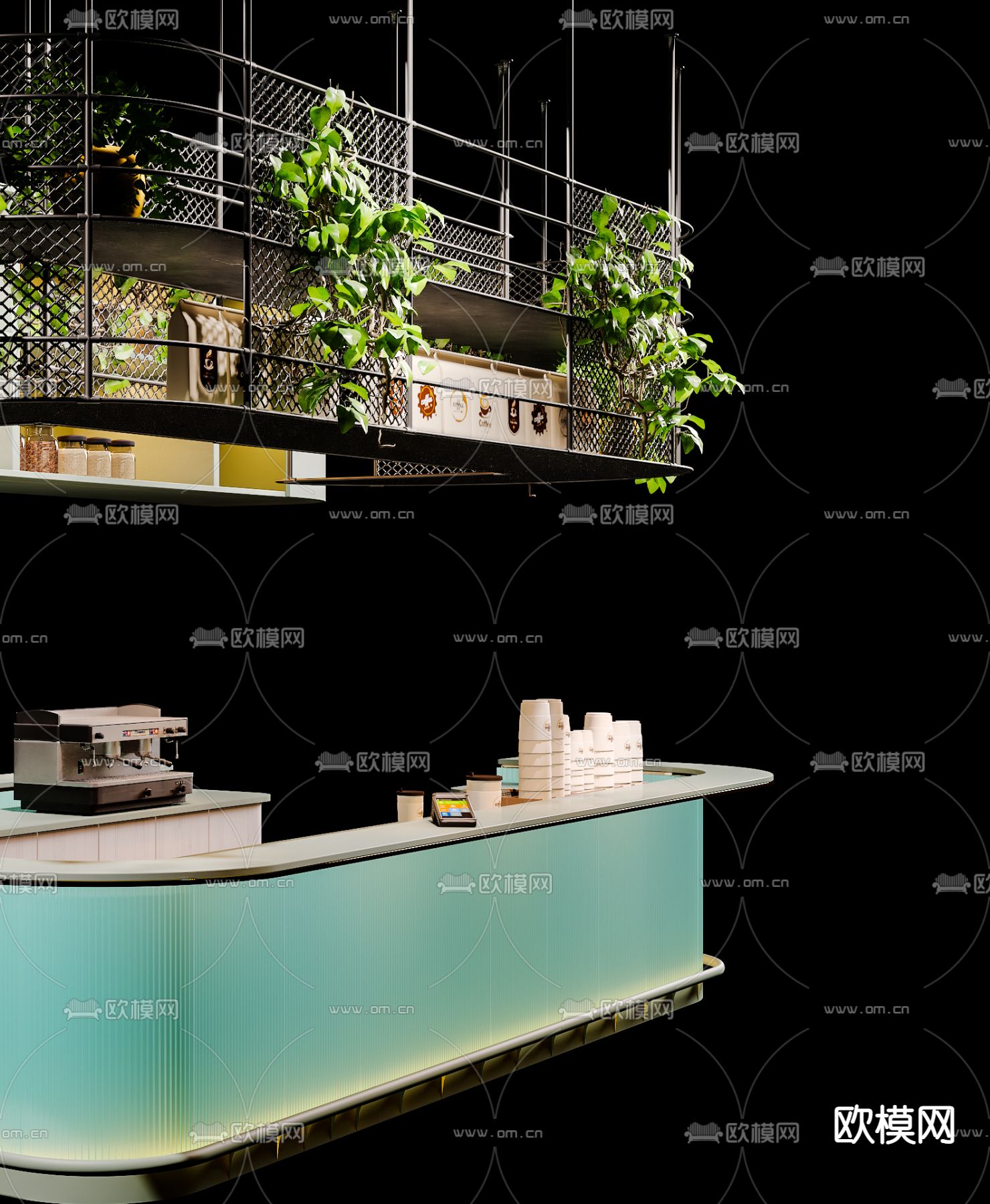 现代咖啡厅吧台3d模型