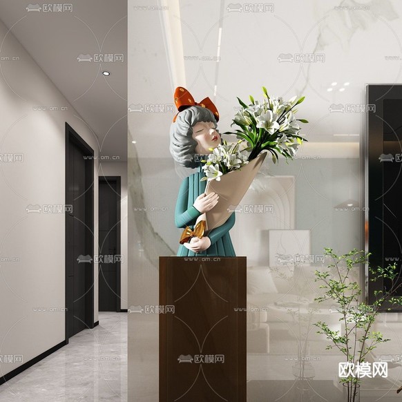 现代轻奢客餐厅厨房免费3d模型下载(渲染图4)