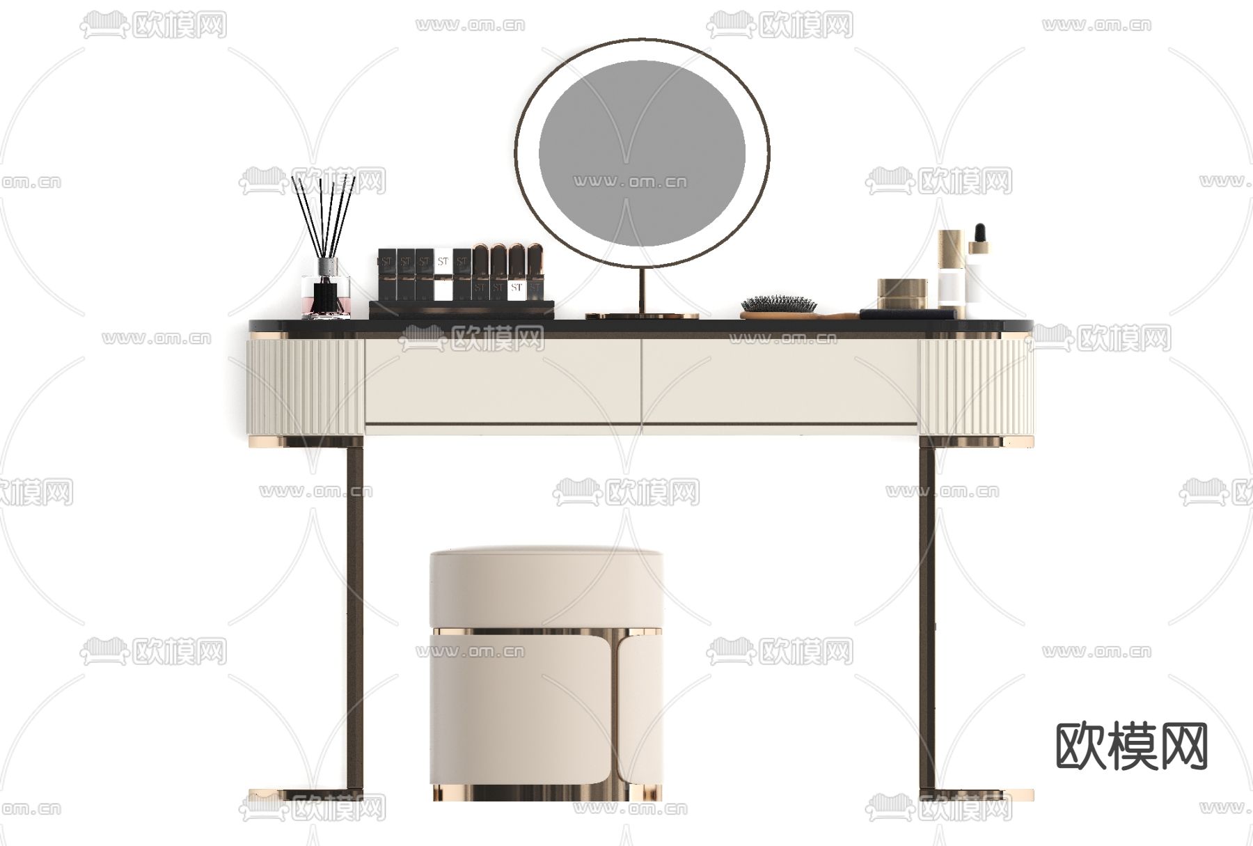 现代轻奢梳妆台免费3d模型下载