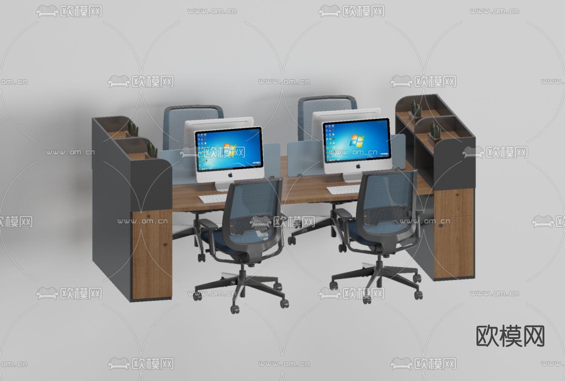 现代卡位办公桌椅免费3d模型下载