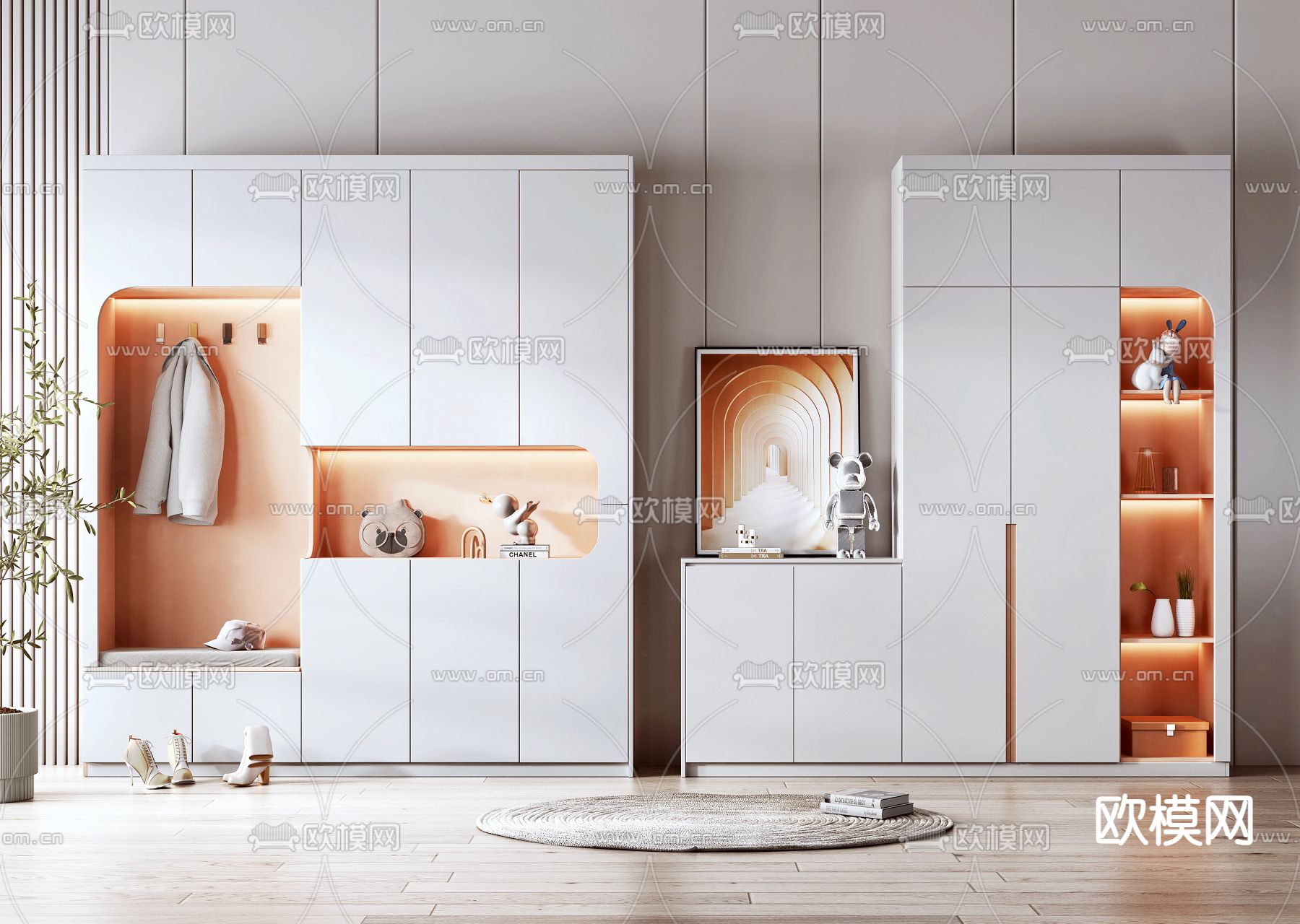 现代轻奢鞋柜su模型下载（渲染图1）