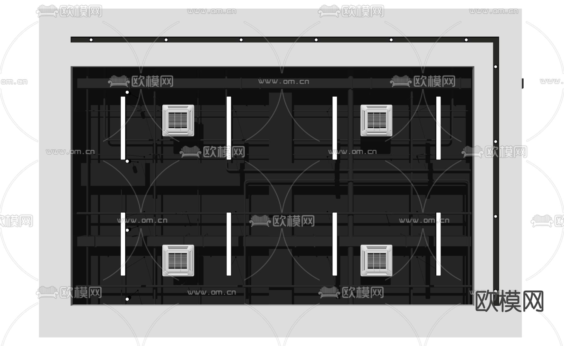 工业风线槽轨道吊顶排风管道su模型