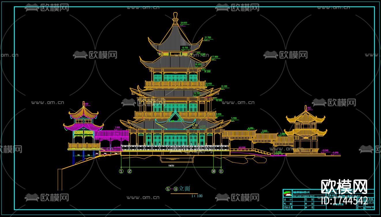 回雁峰回雁阁cad施工图下载（渲染图2）