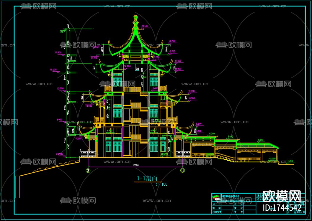 回雁峰回雁阁cad施工图下载（渲染图3）