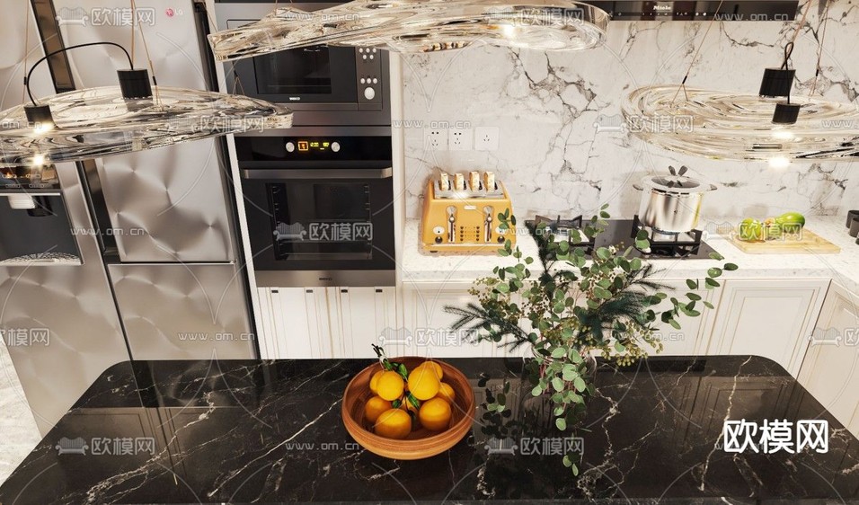 欧式轻奢客餐厅免费3d模型下载(渲染图3)