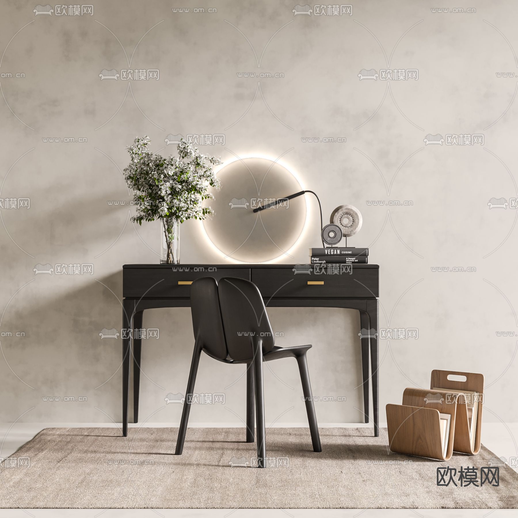 现代轻奢梳妆台3d模型下载