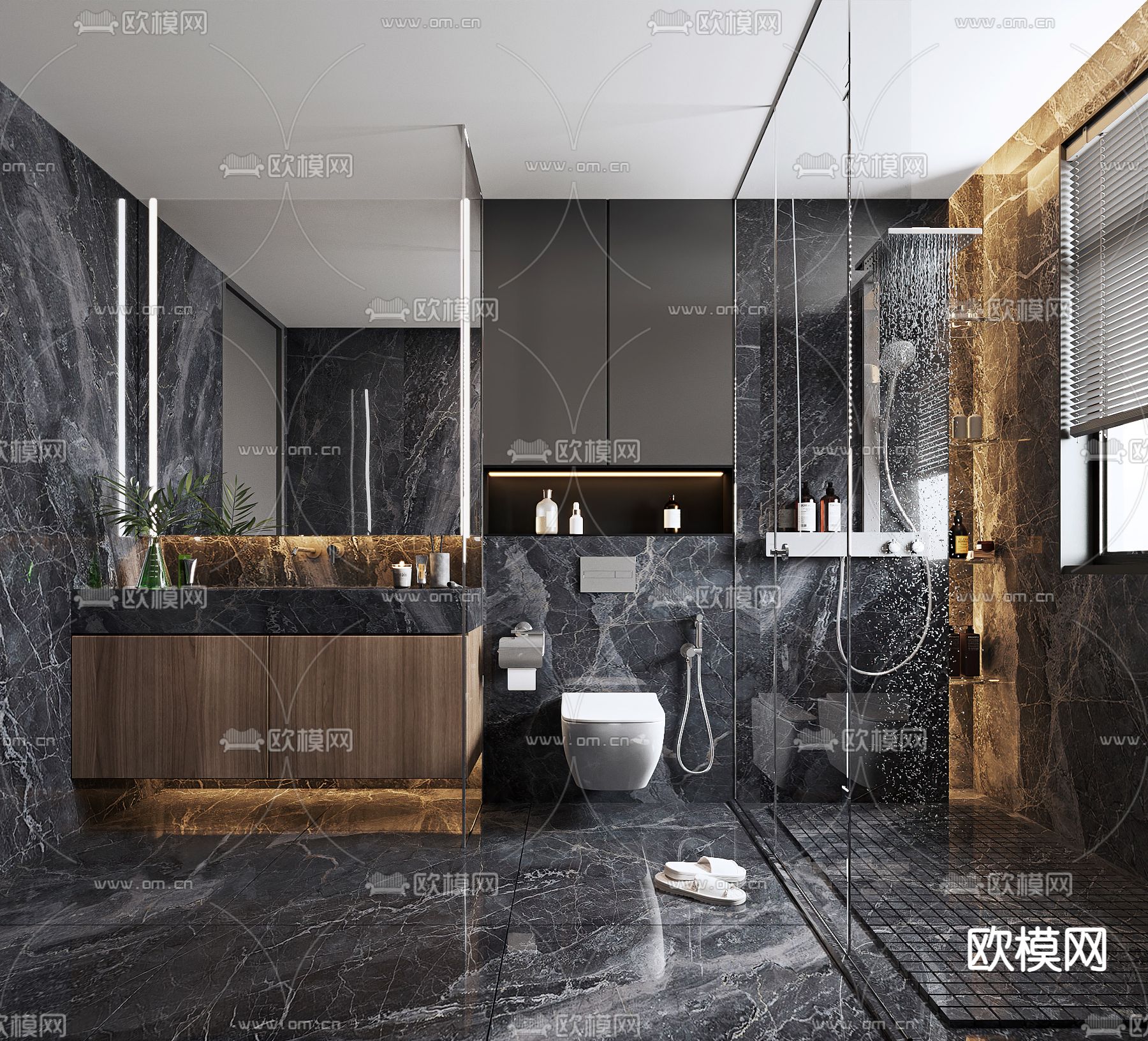 现代高级灰浴室卫生间3d模型下载