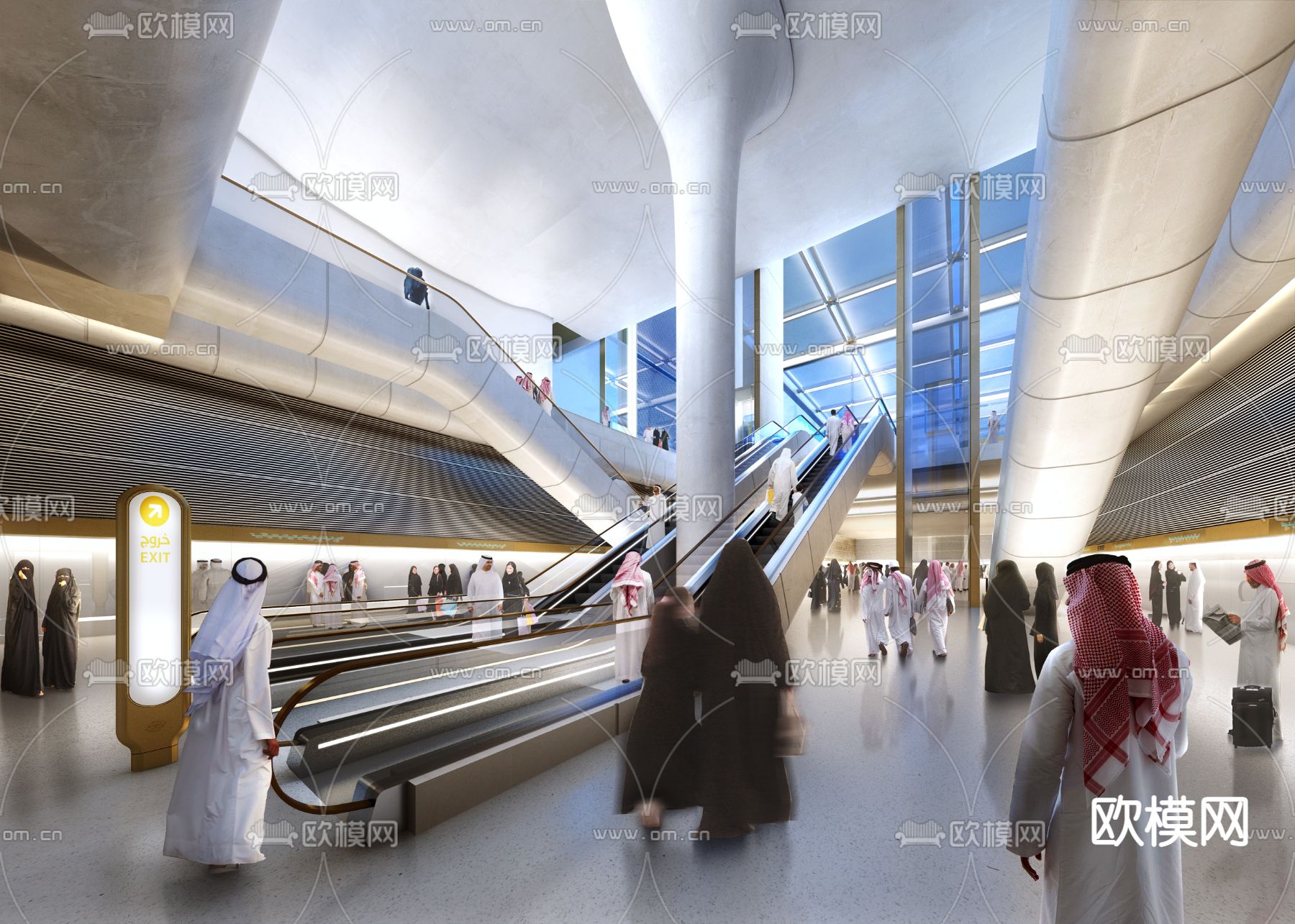 现代车站中庭扶手电梯3d模型下载