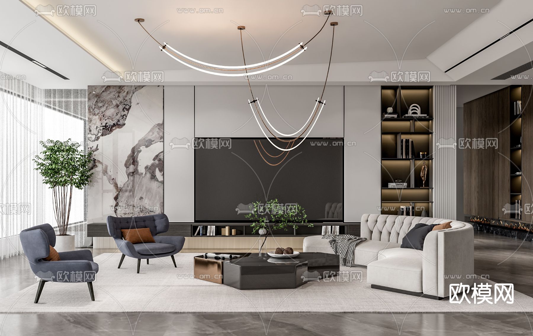 现代布艺沙发组合su模型