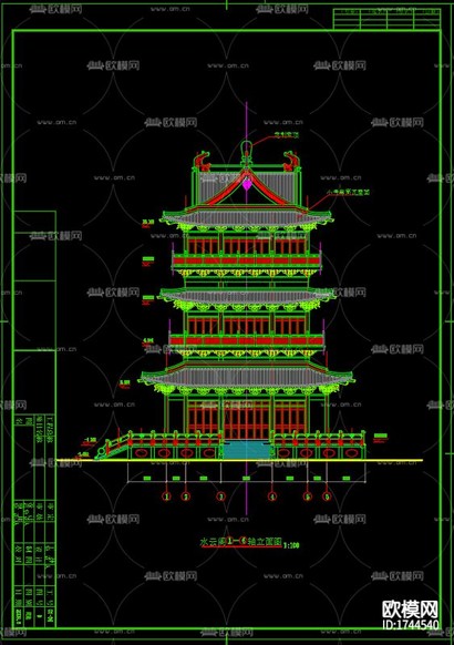 水云閣建筑cad施工圖下載(渲染圖1)