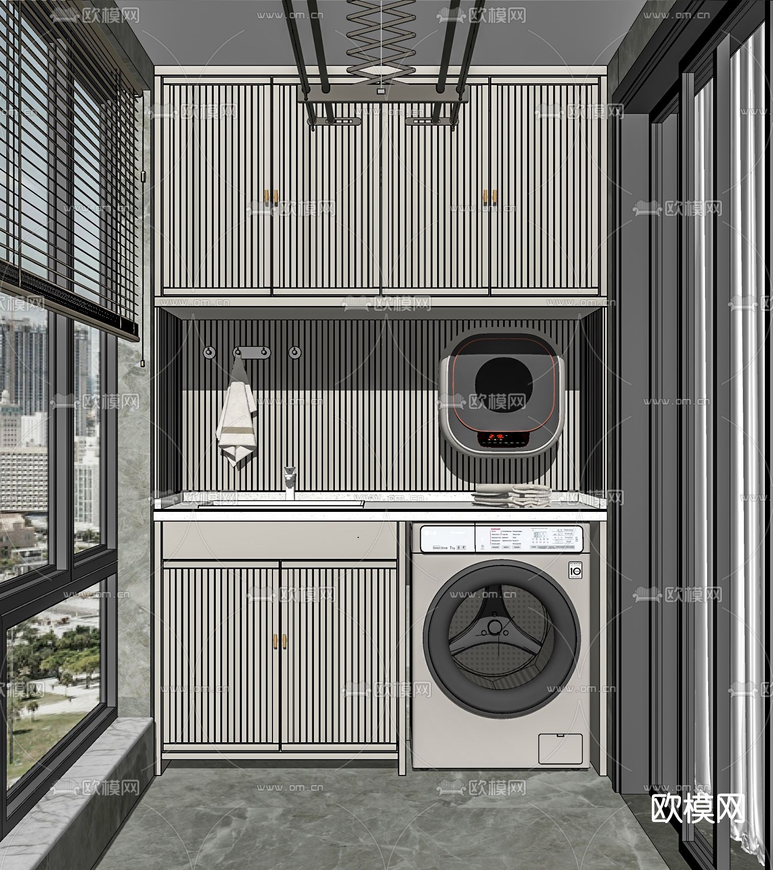 现代阳台洗衣房su模型