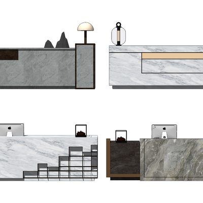  新中式服务台办公接待前台su模型 