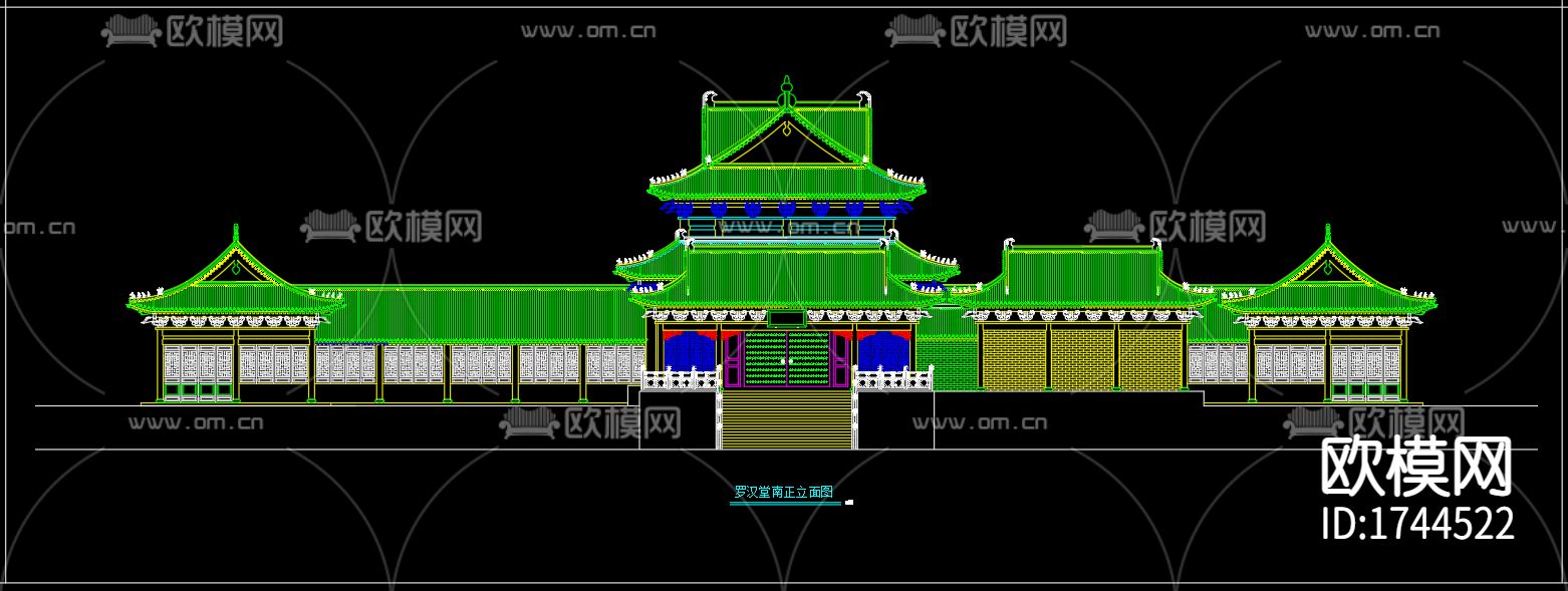 罗汉堂建筑cad施工图下载（渲染图4）