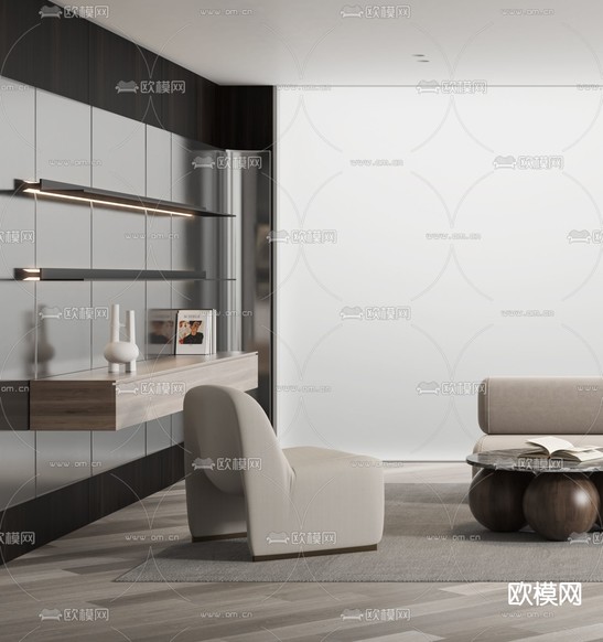 现代布艺异形沙发组合3d模型下载(渲染图3)