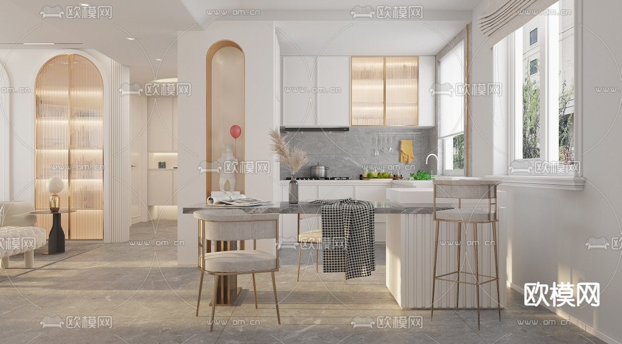 欧式轻奢客餐厅免费3d模型下载（渲染图3）