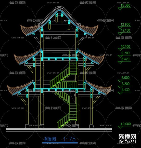 寶輪寺cad施工圖下載(渲染圖3)