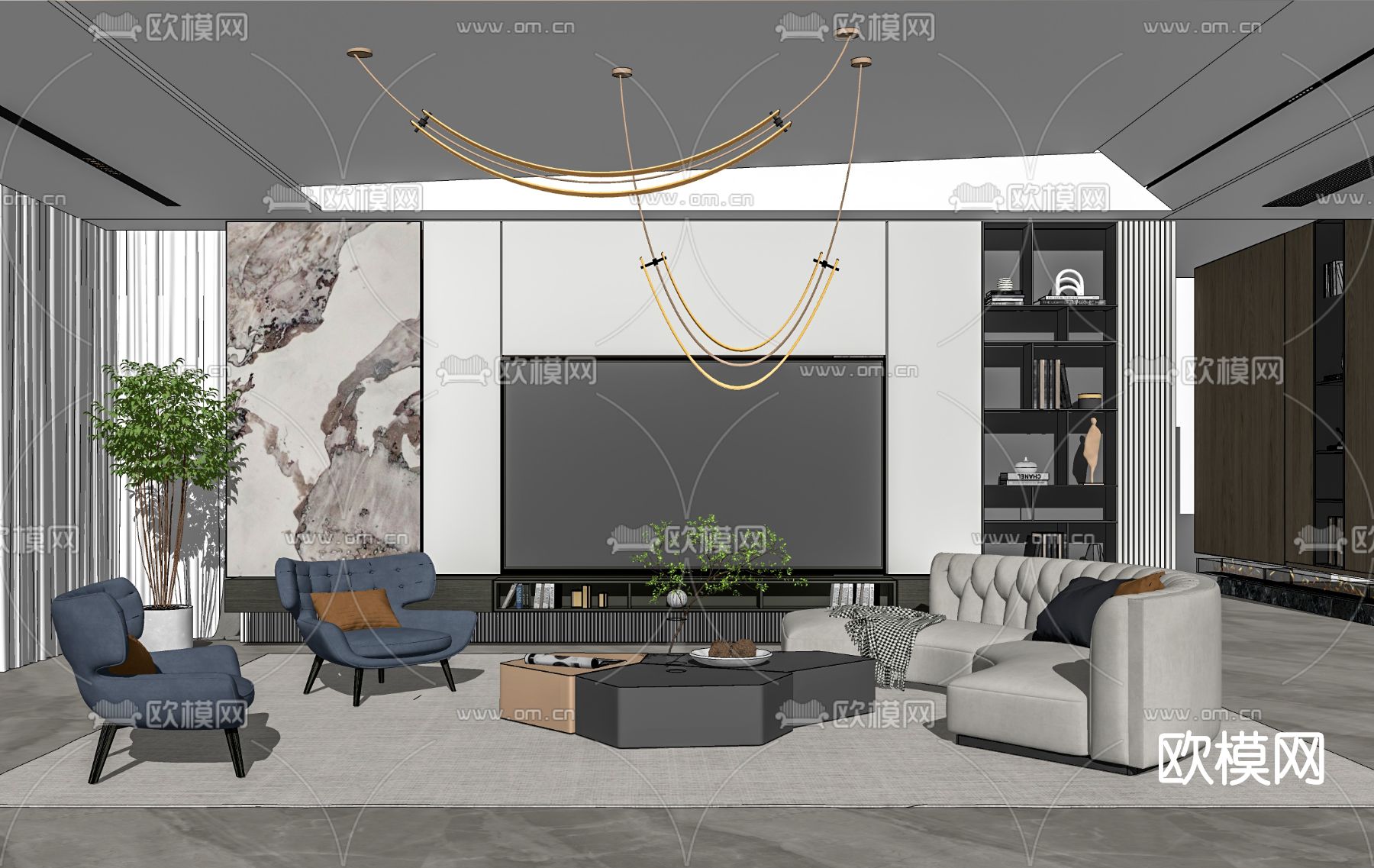 现代布艺沙发组合su模型