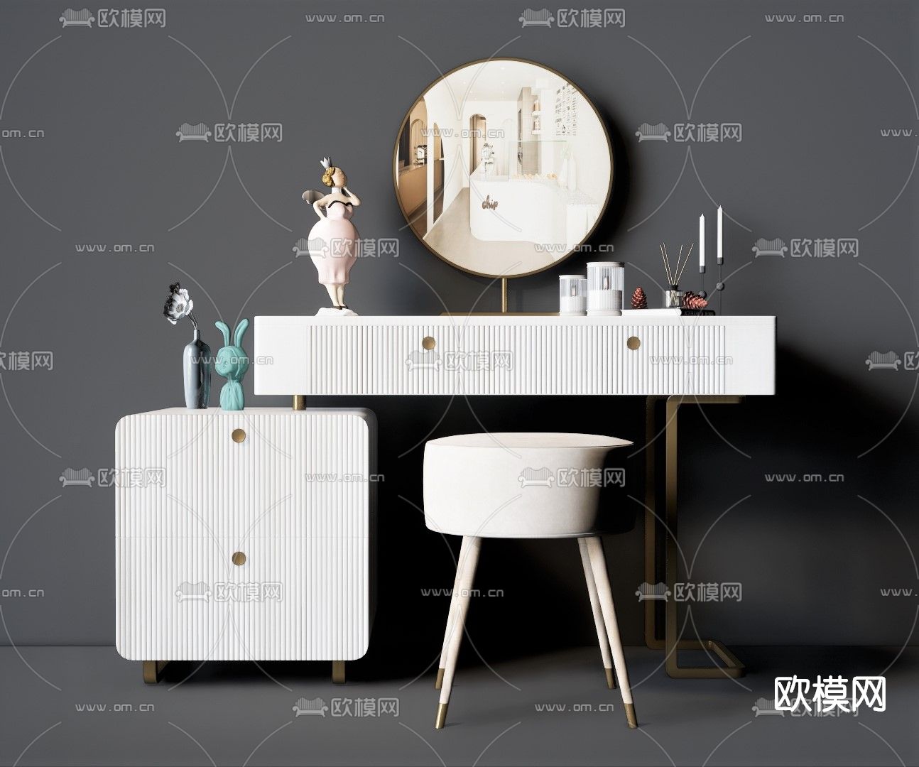 现代梳妆台su模型下载（渲染图1）