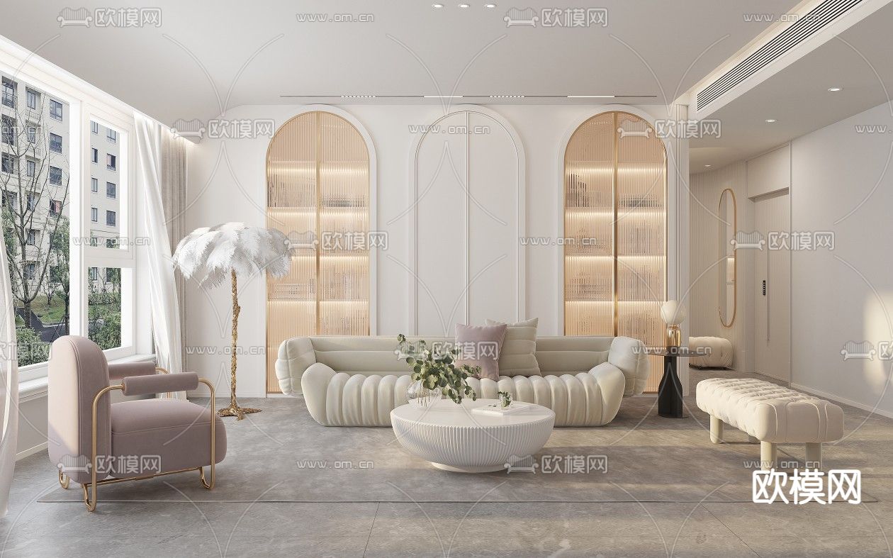 欧式轻奢客餐厅免费3d模型下载（渲染图1）