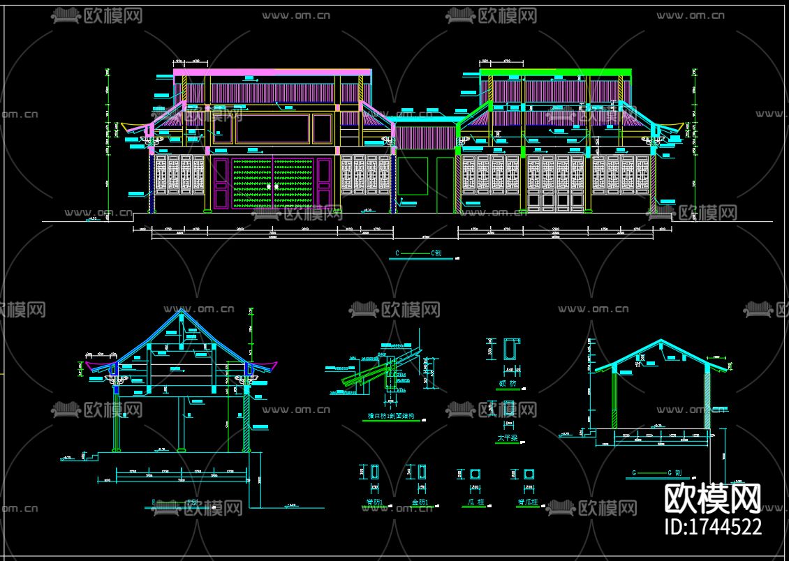 罗汉堂建筑cad施工图下载（渲染图3）