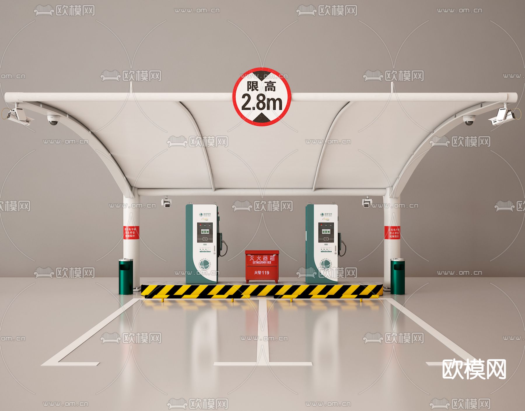 现代新能源汽车充电站3d模型下载（渲染图1）