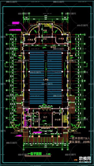 教堂建筑cad施工圖下載(渲染圖8)