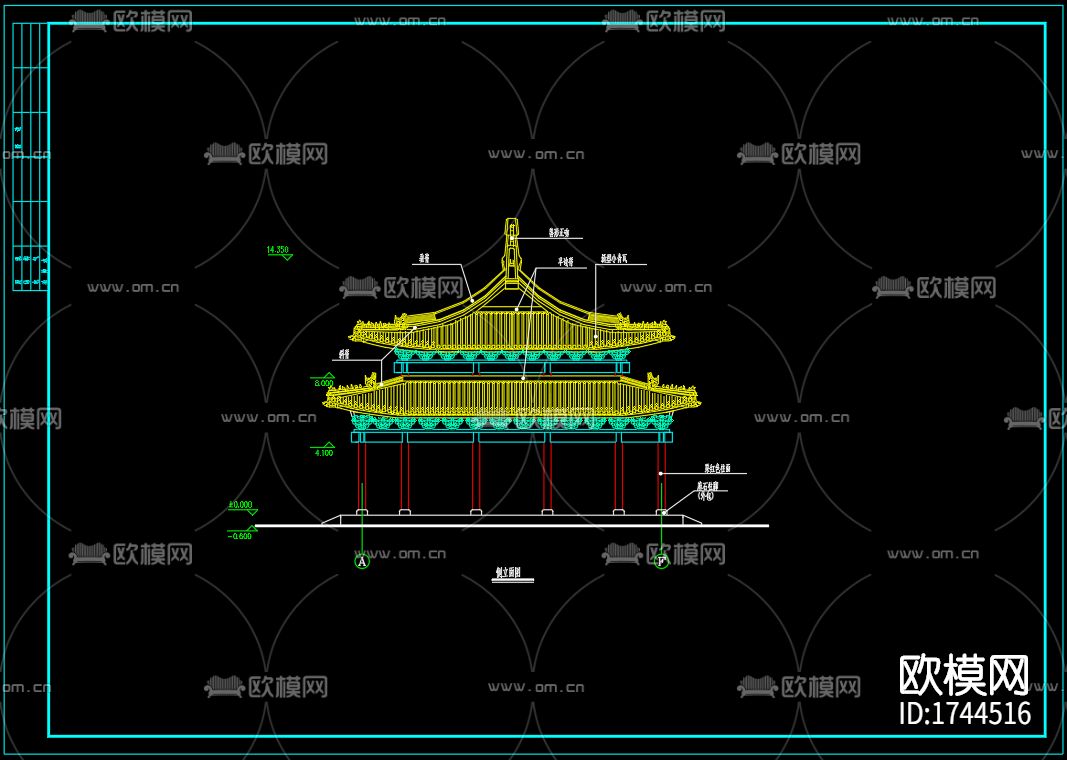古殿建筑cad施工图下载（渲染图5）