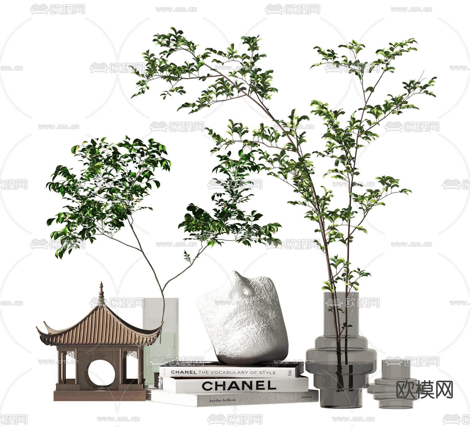现代花瓶花艺书籍摆件3d模型