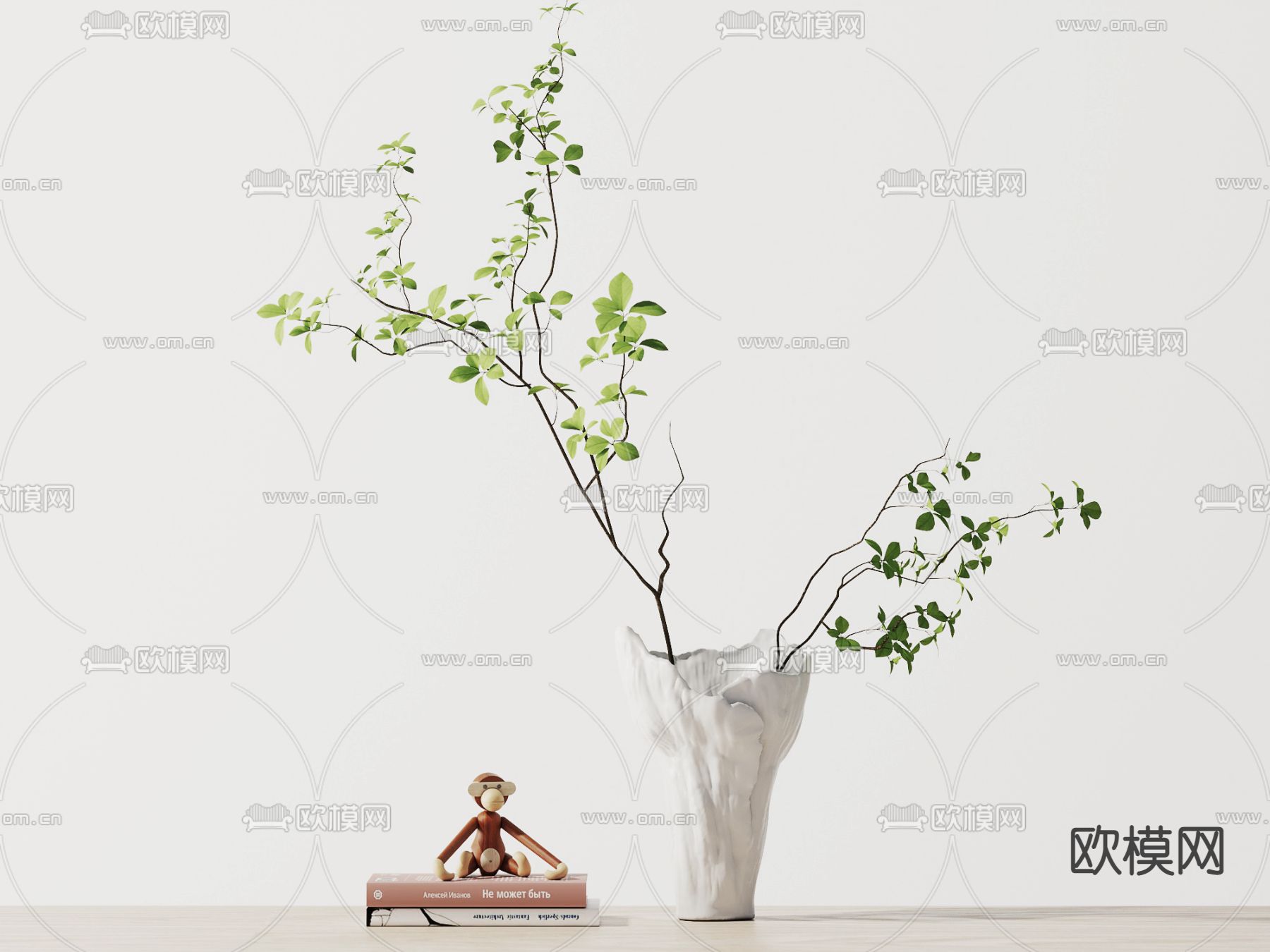 现代绿植花瓶3d模型下载（渲染图1）